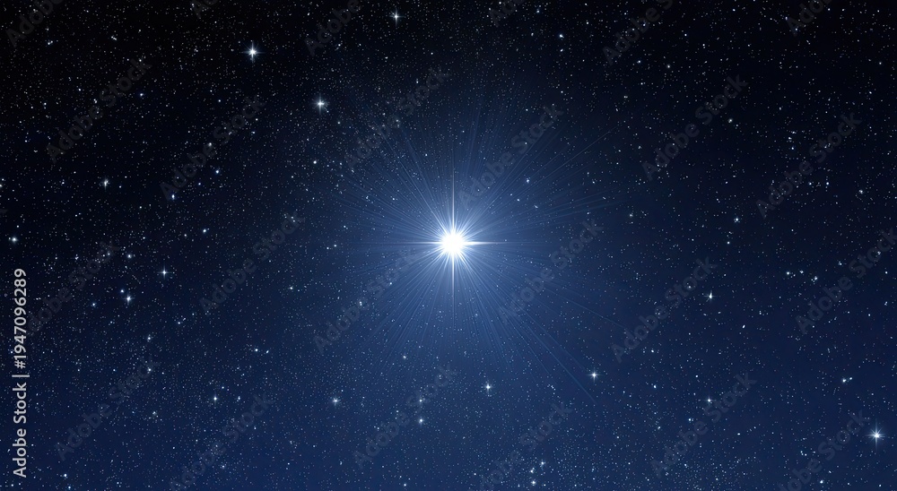 Fototapeta premium Bright Star Shining in the Vast Dark Night Sky.