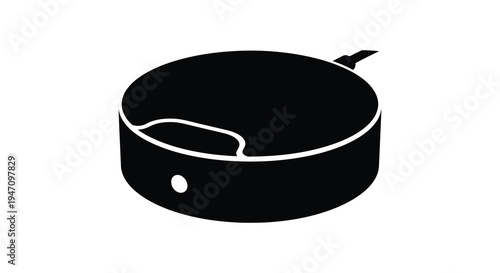 A minimalist black silhouette of a robotic vacuum cleaner against a plain white background silhouette high quality professional