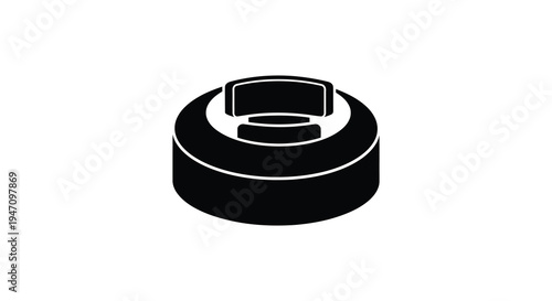 A simple black silhouette depicts a curling stone with distinct rings and handle a winter sport icon silhouette