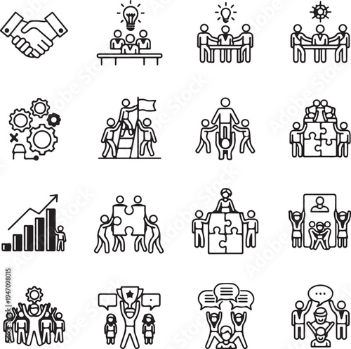 Set of 15 business and teamwork icons vector