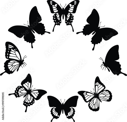 Butterfly circle formation silhouette