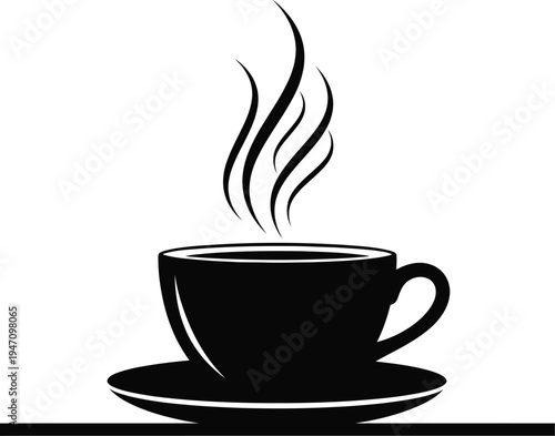 Steaming hot coffee cup on a saucer