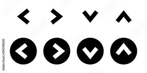 Collection of directional arrow icons for navigation, including basic and circular button styles.