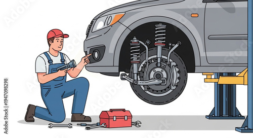 Mechanic working on car.