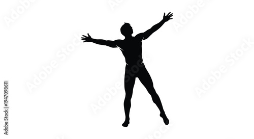 A dynamic full body view of a person with arms outstretched in a celebratory pose a striking silhouette
