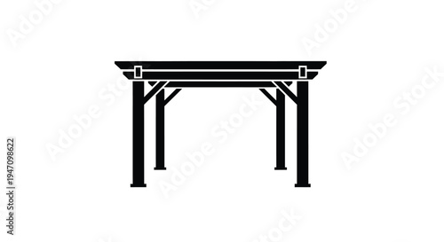 Simple pergola structure depicted in a stark black silhouette