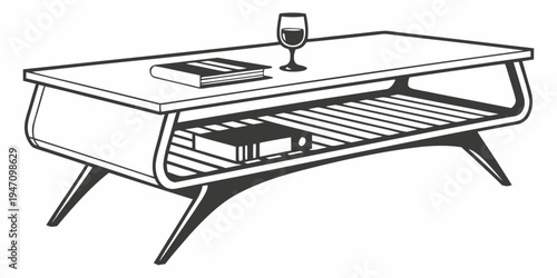 Modern coffee table with glass top and lower shelf for storage