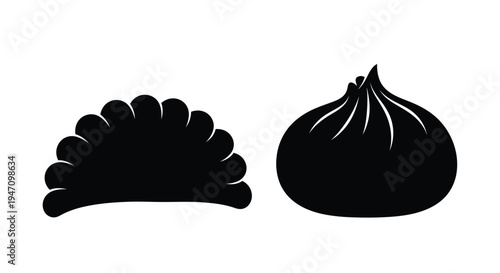 Two black dumplings depicted in a simple graphic silhouette