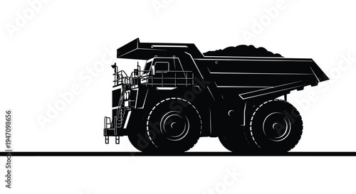 A large haul truck possibly for mining operations is depicted in a stark black silhouette high quality professional