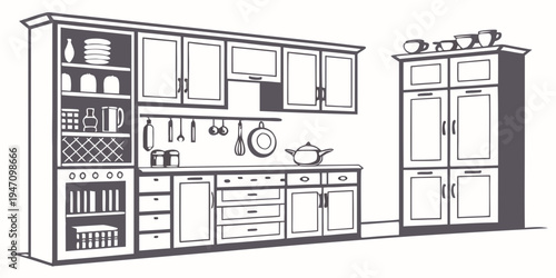 Modern kitchen with various appliances and storage solutions