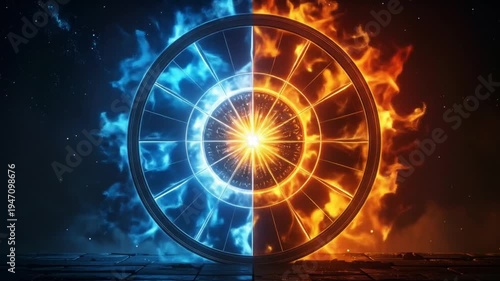 Contrasting flames of fire and ice.