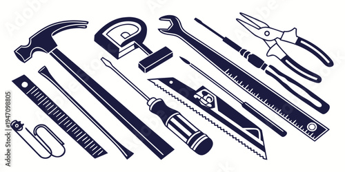 A wide variety of tools including hammers, screwdrivers, and pliers displayed on a white background