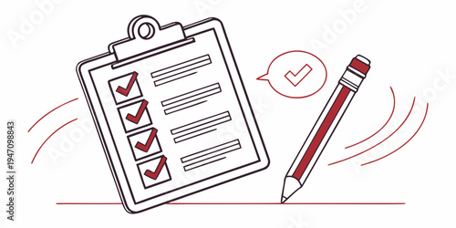 Illustration of a clipboard with a checklist and a pencil with checkmarks