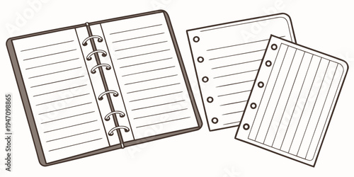 A collection of blank, white notebooks with lined paper and metal binding.