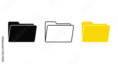 Three colored file folders arranged in a row black white and yellow silhouette