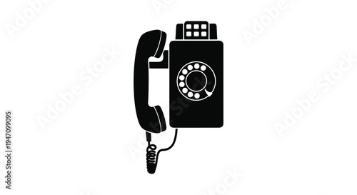 A striking black silhouette depicts a vintage rotary phone showcasing a bygone era of communication silhouette high quality