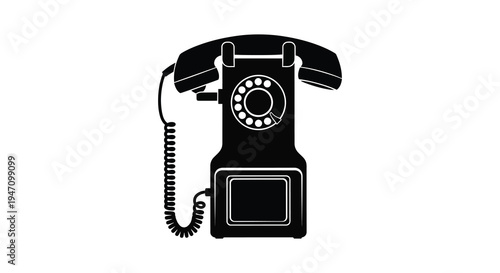 A striking black silhouette depicts a vintage rotary telephone showcasing a bygone era of communication silhouette high quality