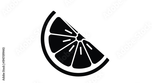 A simple black silhouette of a citrus fruit slice