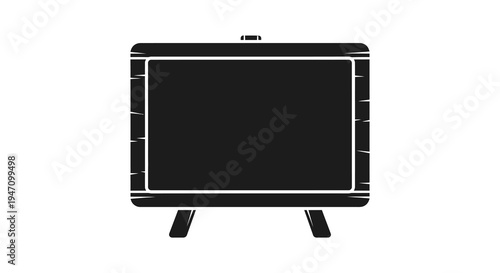 A simple black silhouette of a wooden easel with a blank canvas presented on a white background silhouette