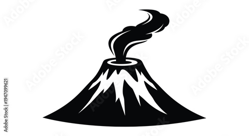 A striking black volcano erupting presented as a bold silhouette