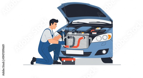 Mechanic Working on Car Engine.