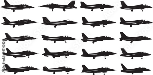 Fighter Jets Silhouettes Collection on White Background