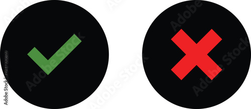 Green check mark and red cross in black circles positive
