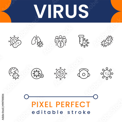 Virus healthcare icon collection with bacteria, infection, pandemic and microbiology symbols modern minimal vector design