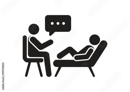 Talking therapy session vector, solid black icon, mental health counseling, psychotherapy illustration, isolated on white background, wellness and support concept.