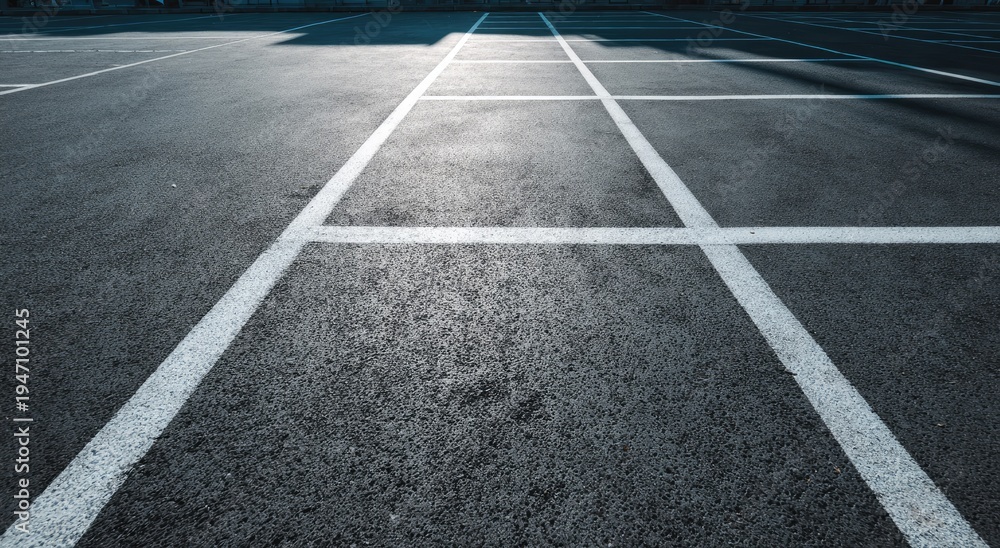 Fototapeta premium Empty Parking Lot with White Lines Under Sunlight.