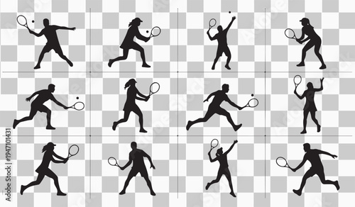 Tennis Player Silhouette Collection – Male and Female Athletes in Action Poses