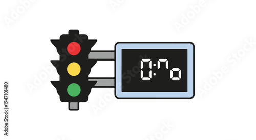 An illustration shows a traffic light with a countdown timer displaying 0 seconds in a city environment from a side viewpoint.