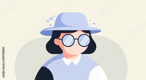 Stylized portrait of a person wearing a hat and glasses, muted colors