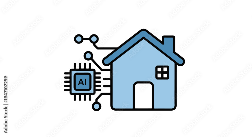 Fototapeta premium A modern house with an AI microchip connected to it represents technology integration in architecture.