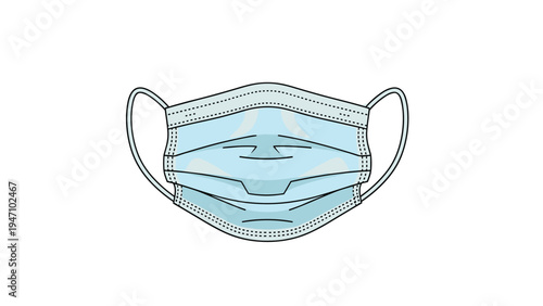 Detailed illustration of a blue surgical face mask with ear loops isolated on a white background for health and safety themes.