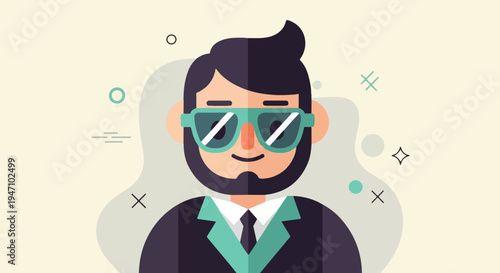 Stylized portrait of a man in sunglasses, suit, and tie