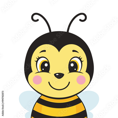 Large cute cartoon bee head with antennae