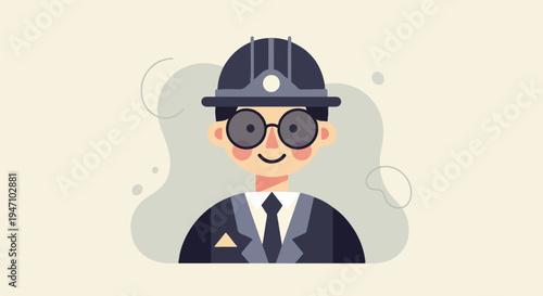 Flat design character in hard hat and suit, smiling