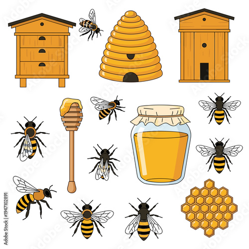 Beekeeping equipment set with hive honey and bees