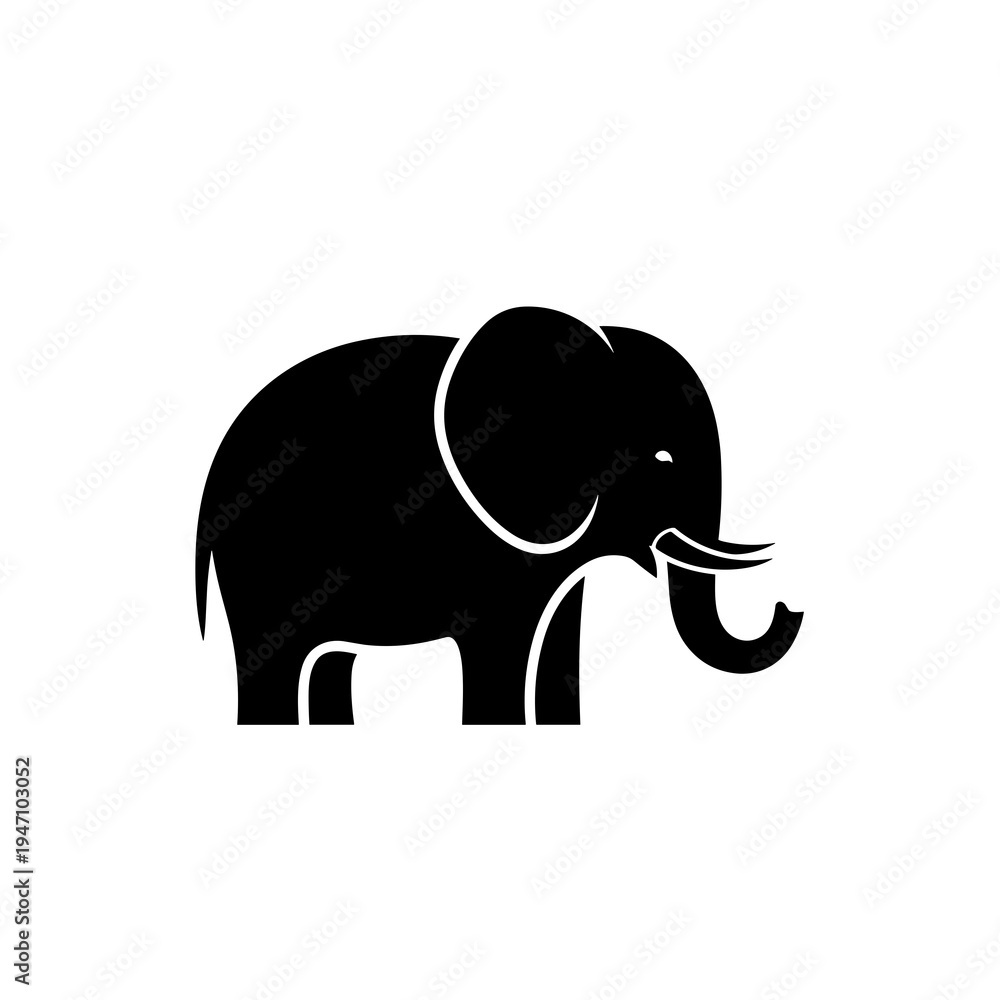Fototapeta premium Clean bold black elephant silhouette icon