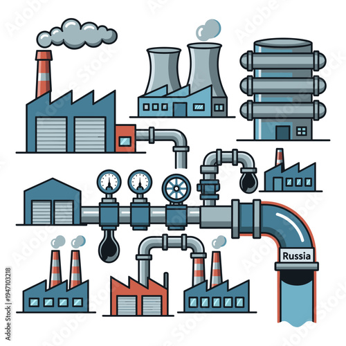 Industrial complex with pipelines and Russian import/export pipe