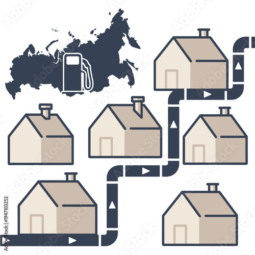 Gas pipeline network supplying homes across Russia map