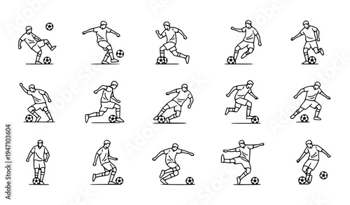 Street Soccer Freestyle Line Icons – Urban Football Player Vector