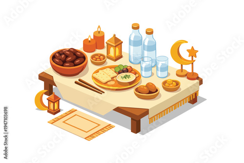Traditional iftar table setting for ramadan.