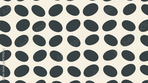 Seamless geometric pattern featuring dark grey oval shapes arranged in a repetitive rhythmic design on a light beige background.