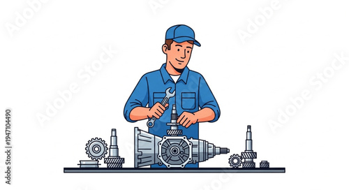 Mechanic Working on Engine Parts.