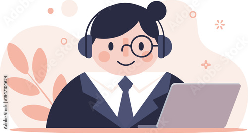 Person with headphones and laptop, digital illustration