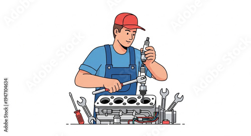 Mechanic working on engine repair.
