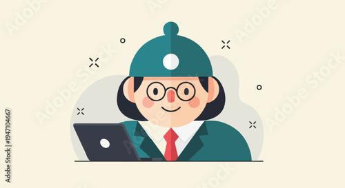 Cheerful person in formal attire working on a laptop