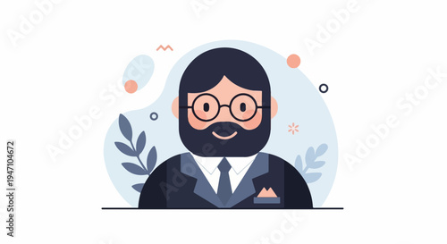 Stylized cartoon portrait of a man with beard, glasses, and suit